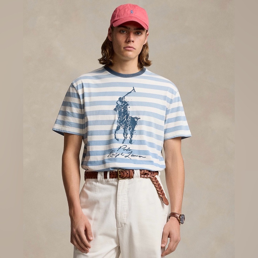 Polo Ralph Lauren Mens Classic-Fit Big Pony Jersey T-Shirt Blue Striped 2XLT